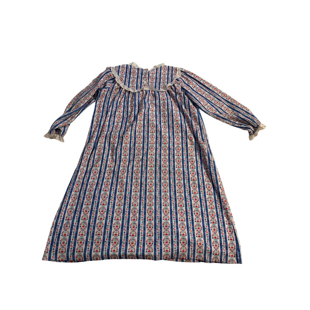 Lanz of Salzburg Nightgown Cottagecore‎ Floral Heart Stripe Blue White Red M 7/8